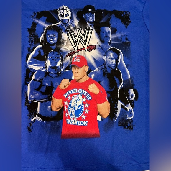WWE Vintage NEW Youth 14/16 Blue Long Sleeve Tshirt with Wrestlers John Cena - Picture 3 of 7